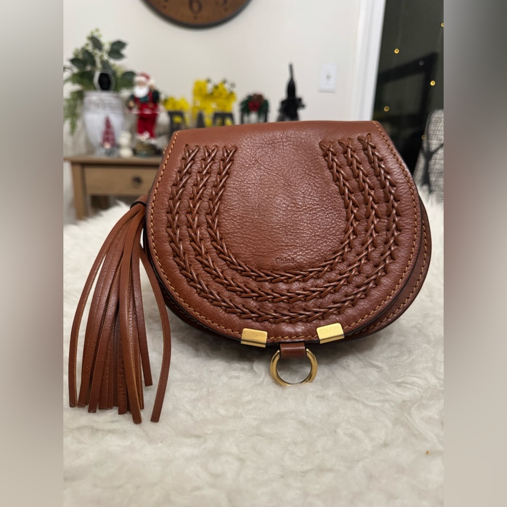 Chloe Marcie Tassel Crossbody Bag Whipstitch Leather Small - Picture 3 of 14
